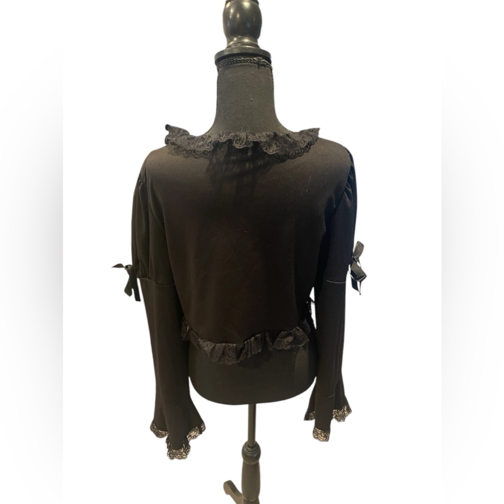 Romwe Large black top with silk ties and lace borders - Picture 4 of 6